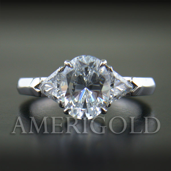 Oval Center and Trillion Diamond Ring