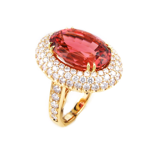Ruby Center and Pave Diamond Ring 18KT Yellow Gold