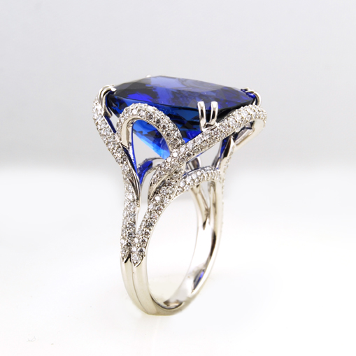 Blue Sapphire and Micro-pave Diamond Ring